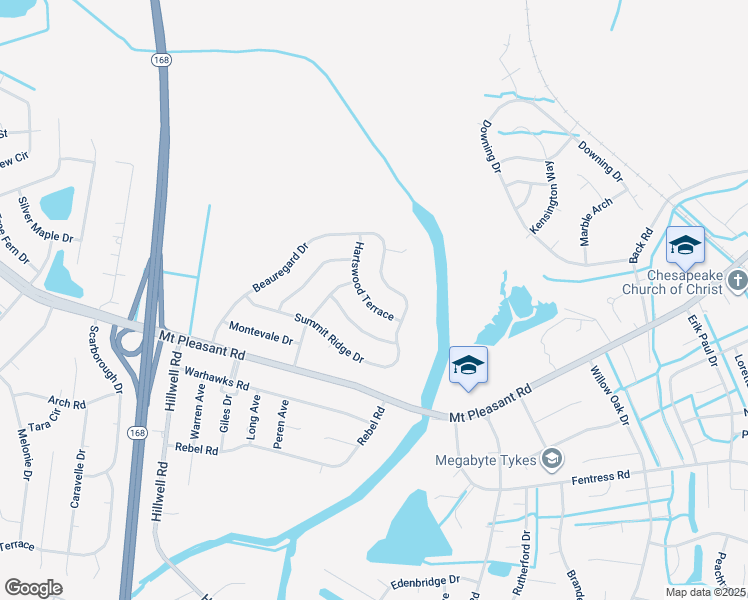 map of restaurants, bars, coffee shops, grocery stores, and more near 529 Hartswood Terrace in Chesapeake