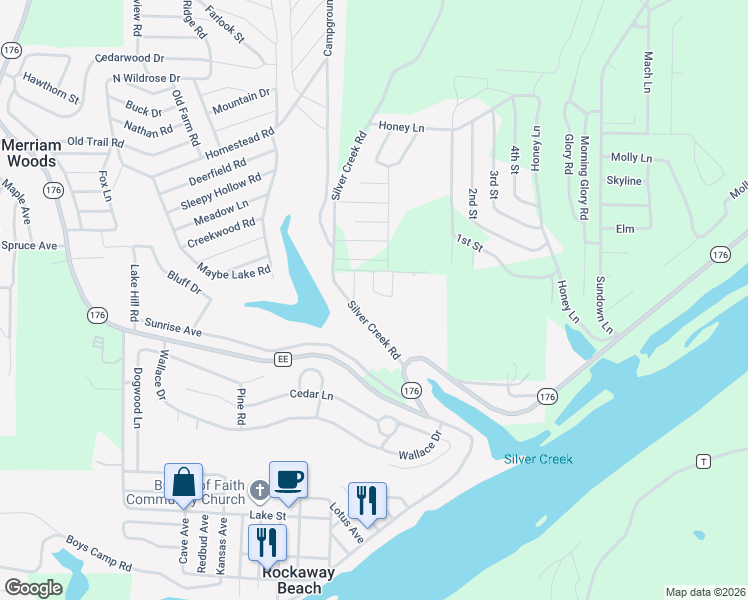 map of restaurants, bars, coffee shops, grocery stores, and more near 1004 Rose Road in Rockaway Beach