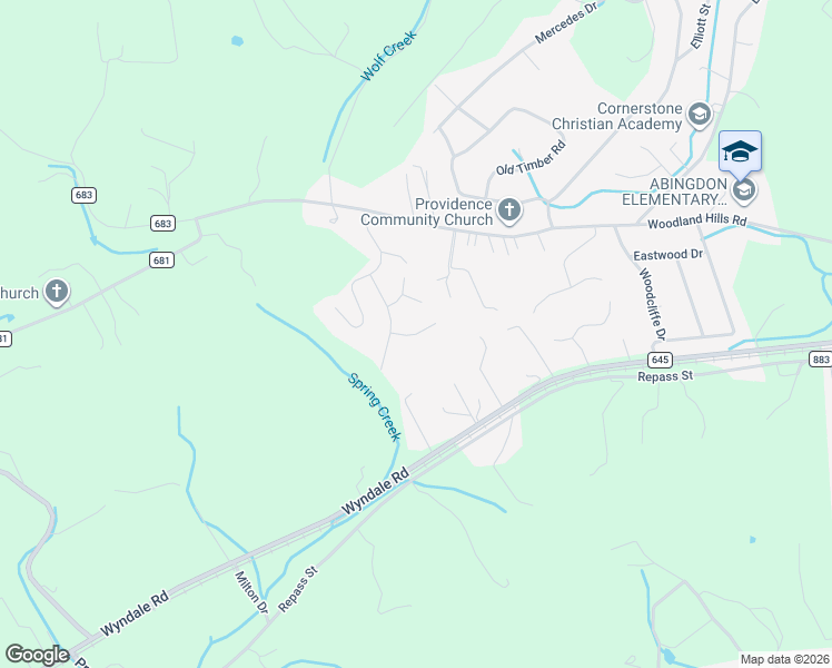 map of restaurants, bars, coffee shops, grocery stores, and more near 16567 Granada Place in Abingdon