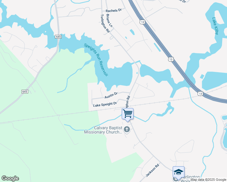 map of restaurants, bars, coffee shops, grocery stores, and more near 1510 Austin Drive in Suffolk