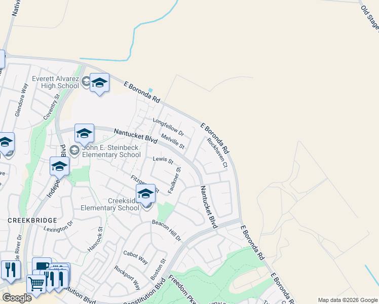 map of restaurants, bars, coffee shops, grocery stores, and more near 1910 Whitman Street in Salinas