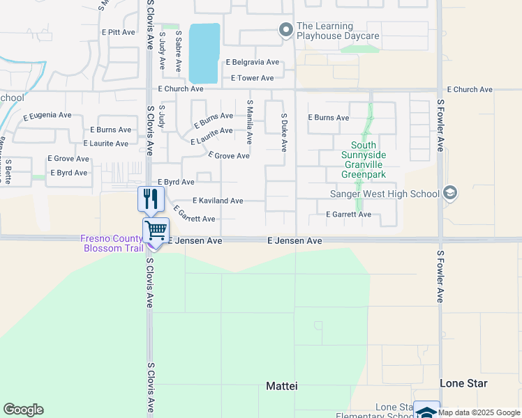 map of restaurants, bars, coffee shops, grocery stores, and more near 2560 South Argyle Avenue in Fresno
