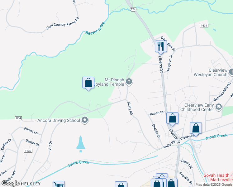 map of restaurants, bars, coffee shops, grocery stores, and more near 705-711 Melody Ln in Martinsville