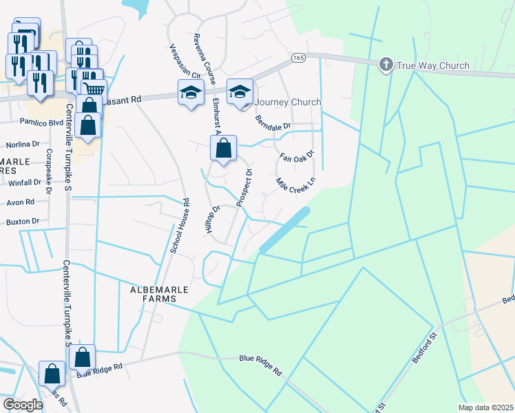 map of restaurants, bars, coffee shops, grocery stores, and more near 1608 Westerly Court in Chesapeake