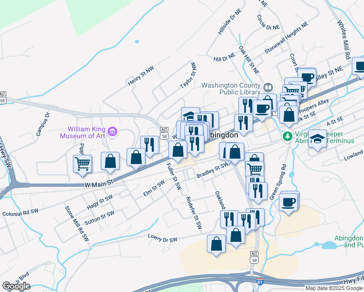 map of restaurants, bars, coffee shops, grocery stores, and more near Partnership Circle in Abingdon