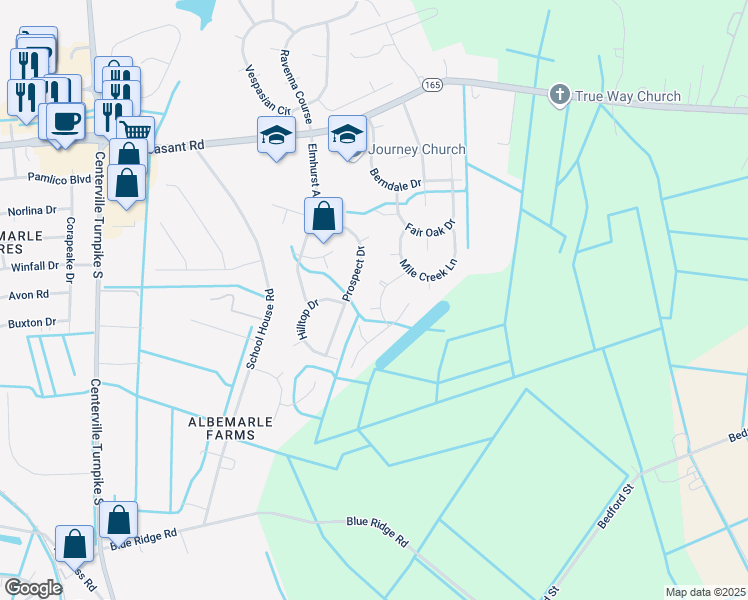 map of restaurants, bars, coffee shops, grocery stores, and more near 1608 Westerly Court in Chesapeake