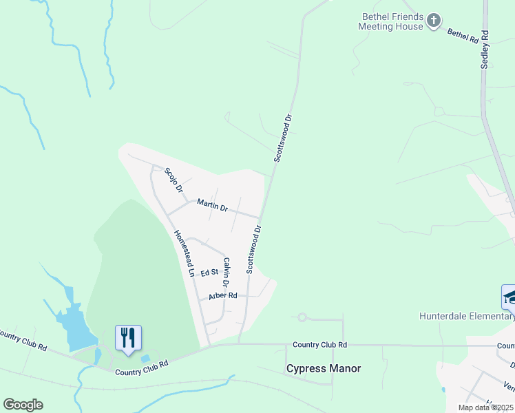 map of restaurants, bars, coffee shops, grocery stores, and more near 22552 Scottswood Drive in Franklin