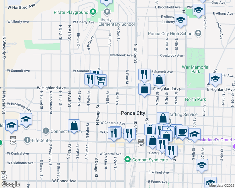 map of restaurants, bars, coffee shops, grocery stores, and more near in Ponca City