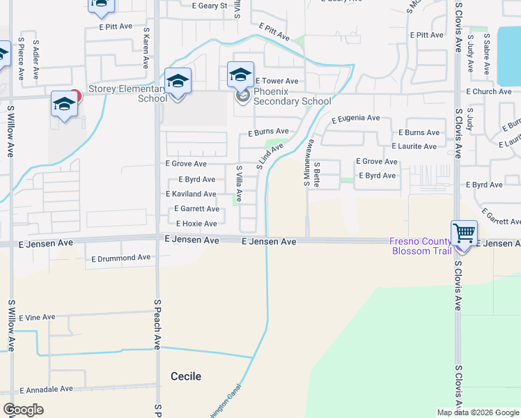 map of restaurants, bars, coffee shops, grocery stores, and more near 2547 South Lind Avenue in Fresno