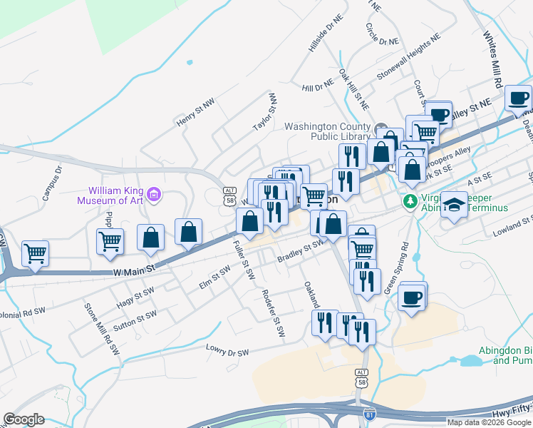 map of restaurants, bars, coffee shops, grocery stores, and more near in Abingdon