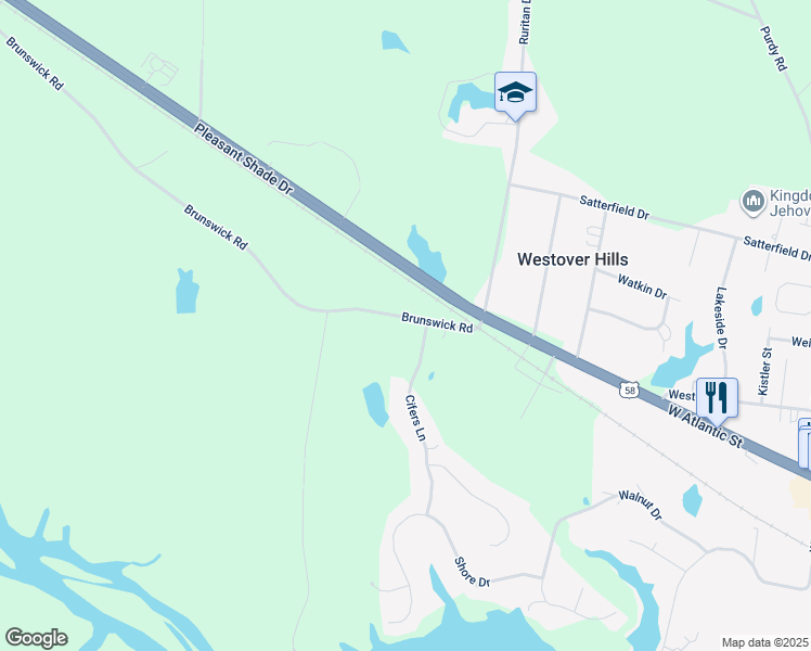 map of restaurants, bars, coffee shops, grocery stores, and more near 222 Brunswick Road in Emporia