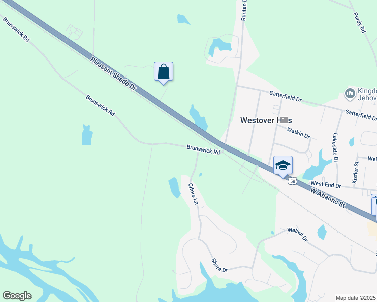 map of restaurants, bars, coffee shops, grocery stores, and more near 222 Brunswick Road in Emporia