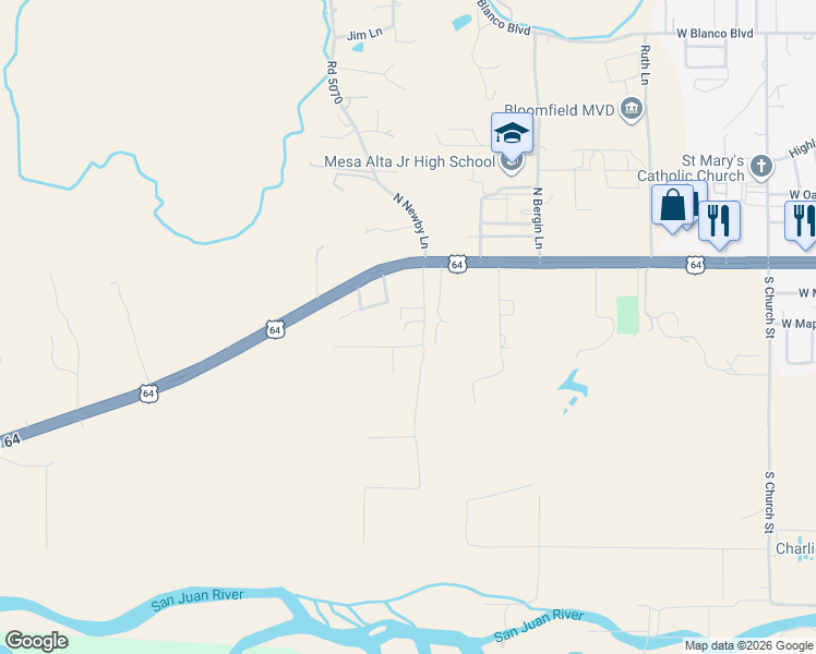 map of restaurants, bars, coffee shops, grocery stores, and more near 100-398 South Newby Lane in Bloomfield