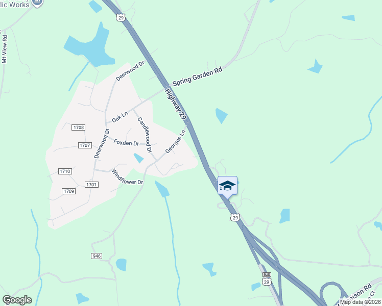 map of restaurants, bars, coffee shops, grocery stores, and more near 7505 U.S. 29 in Blairs