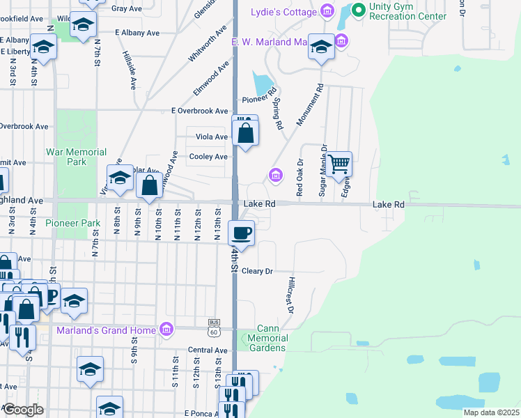 map of restaurants, bars, coffee shops, grocery stores, and more near 1500 Lake Road in Ponca City