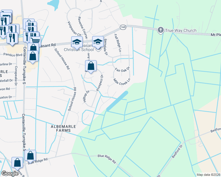 map of restaurants, bars, coffee shops, grocery stores, and more near 707 Long Meadow Lane in Chesapeake