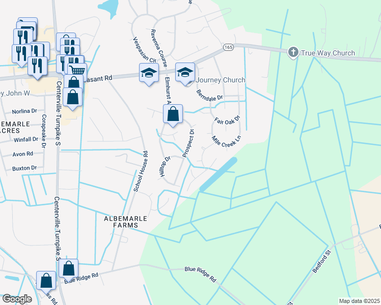 map of restaurants, bars, coffee shops, grocery stores, and more near 1648 Prospect Dr in Chesapeake