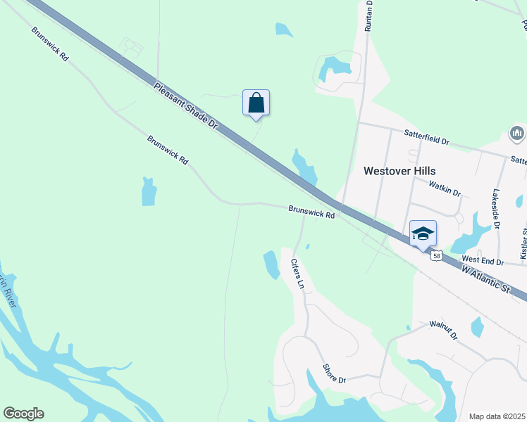 map of restaurants, bars, coffee shops, grocery stores, and more near 334 Brunswick Road in Emporia