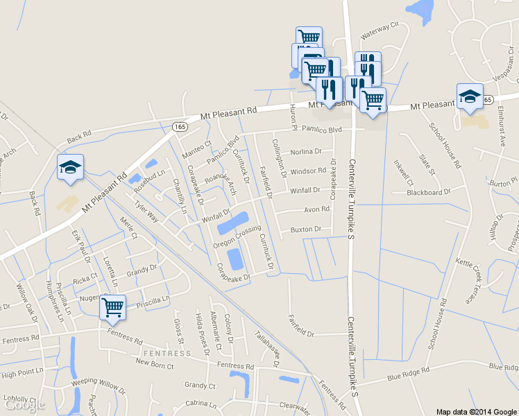 map of restaurants, bars, coffee shops, grocery stores, and more near 505 Currituck Drive in Chesapeake