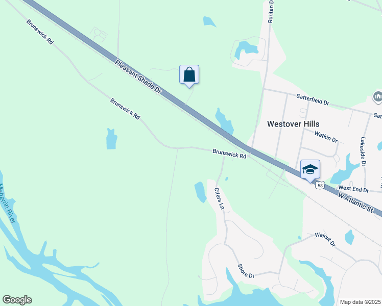 map of restaurants, bars, coffee shops, grocery stores, and more near 334 Brunswick Road in Emporia