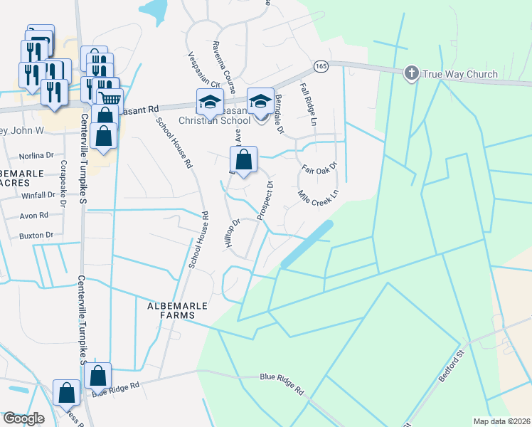 map of restaurants, bars, coffee shops, grocery stores, and more near 1648 Prospect Drive in Chesapeake