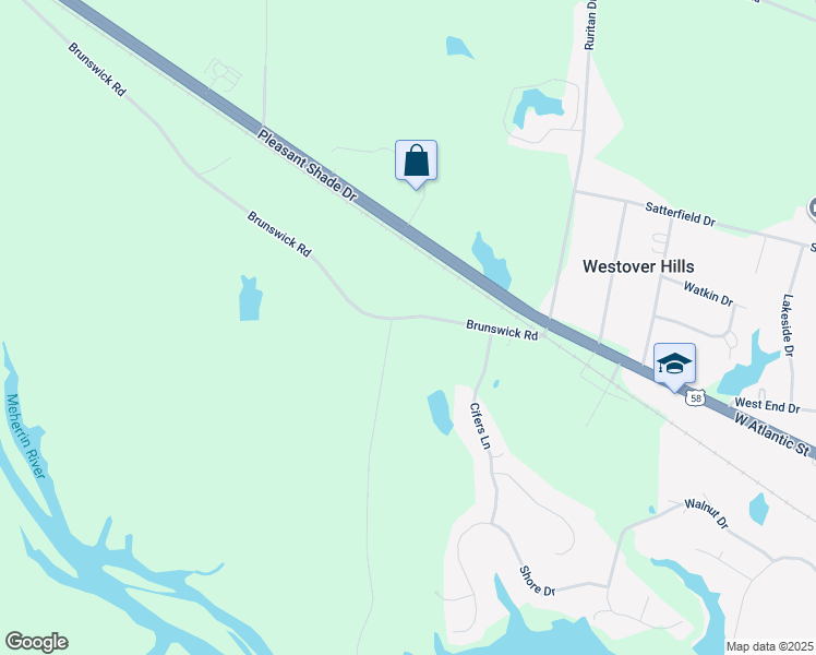 map of restaurants, bars, coffee shops, grocery stores, and more near 352 Brunswick Road in Emporia