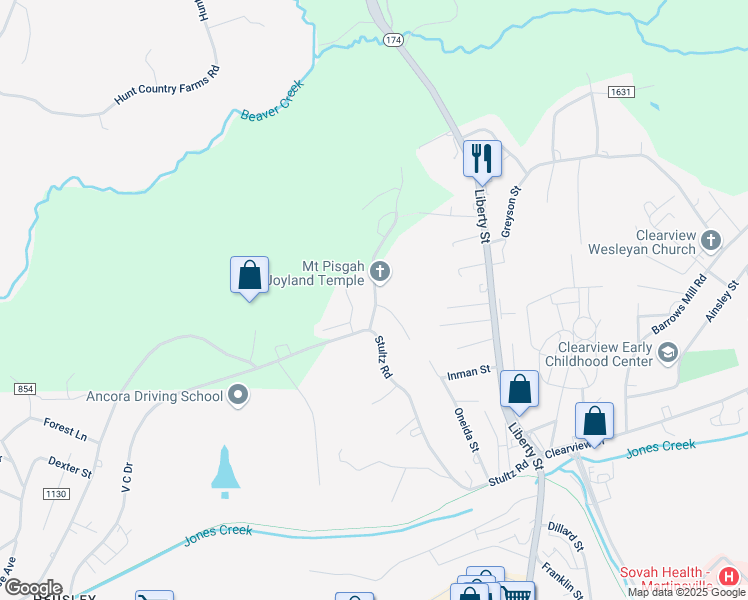 map of restaurants, bars, coffee shops, grocery stores, and more near 705B Melody Lane in Martinsville