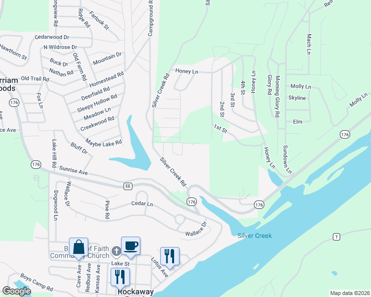 map of restaurants, bars, coffee shops, grocery stores, and more near 1004 Rose Road in Rockaway Beach