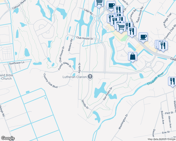 map of restaurants, bars, coffee shops, grocery stores, and more near 616 Country Club Boulevard in Chesapeake