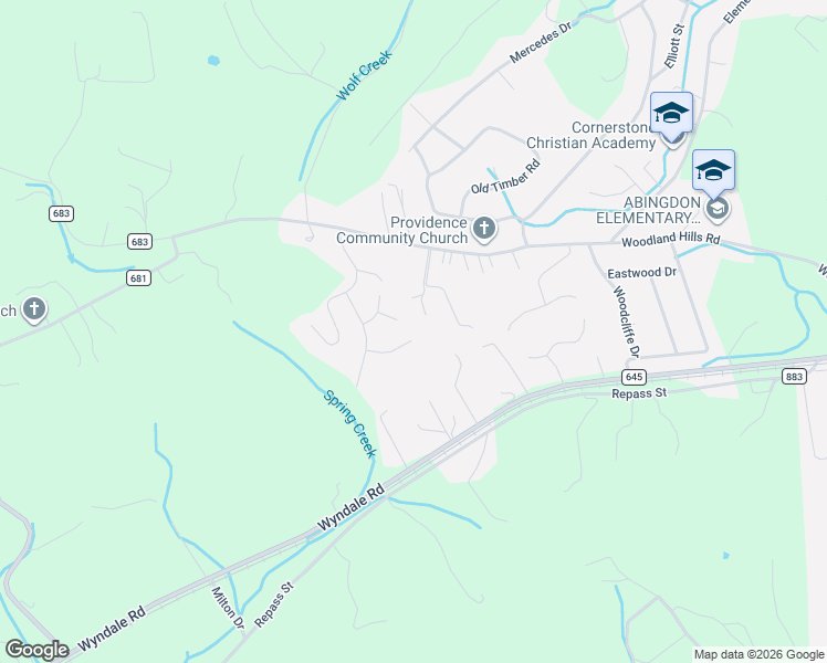map of restaurants, bars, coffee shops, grocery stores, and more near 14253 Lariat Loop in Abingdon
