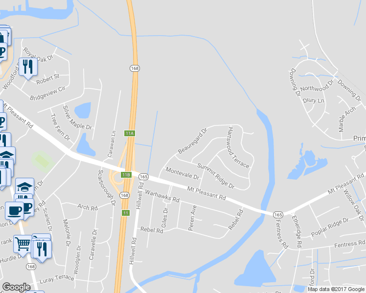 map of restaurants, bars, coffee shops, grocery stores, and more near 440 Beauregard Drive in Chesapeake