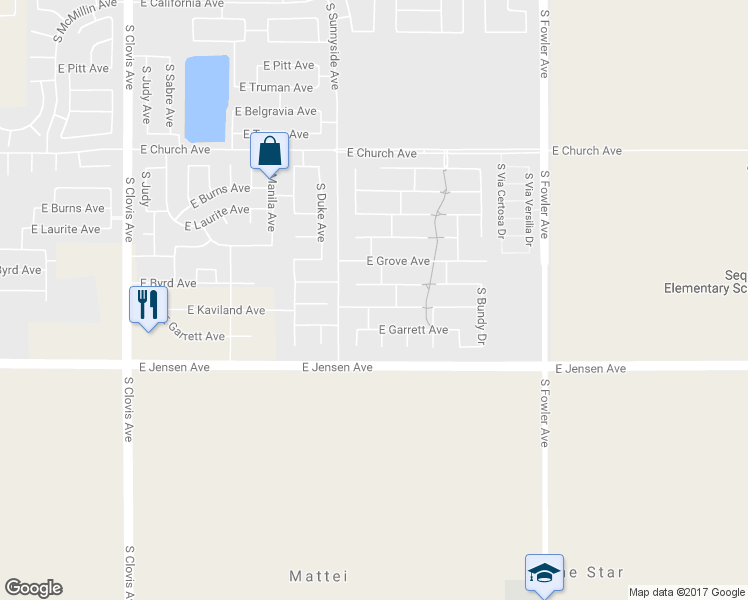 map of restaurants, bars, coffee shops, grocery stores, and more near 5831 East Kaviland Avenue in Fresno