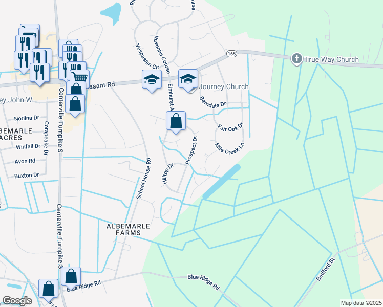 map of restaurants, bars, coffee shops, grocery stores, and more near 1646 Prospect Drive in Chesapeake