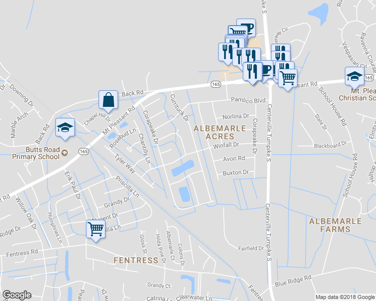 map of restaurants, bars, coffee shops, grocery stores, and more near 1340 Roanoke Arch in Chesapeake