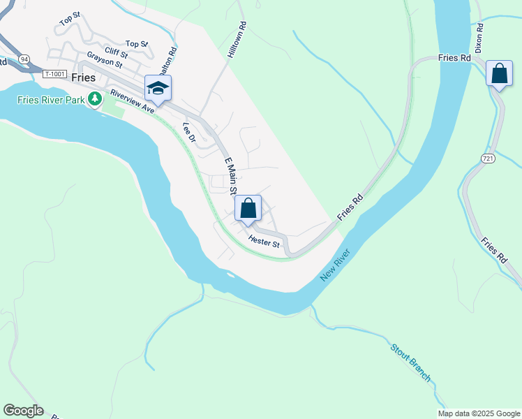 map of restaurants, bars, coffee shops, grocery stores, and more near 208 State Route T 1007 in Fries