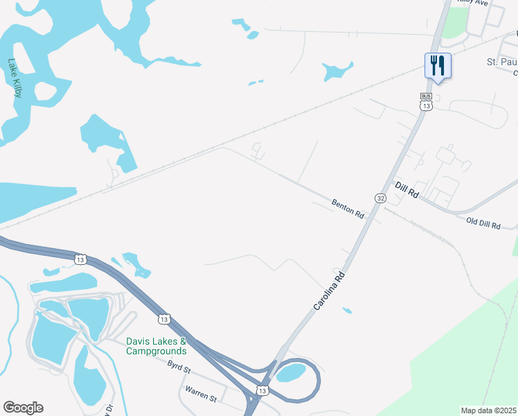 map of restaurants, bars, coffee shops, grocery stores, and more near 205 Benton Road in Suffolk