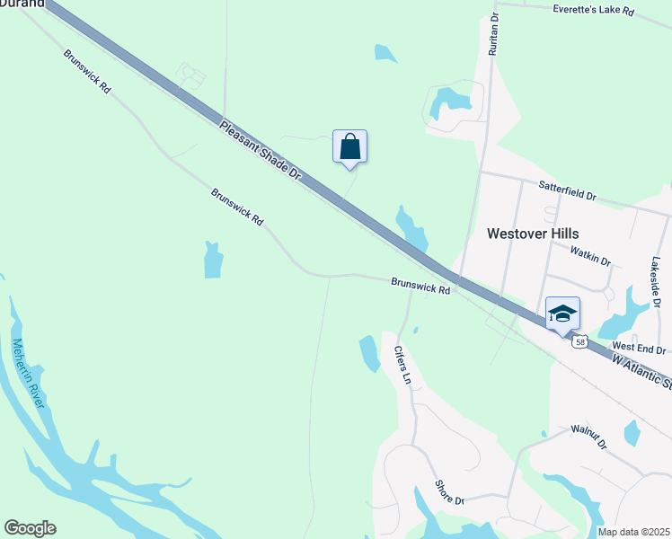 map of restaurants, bars, coffee shops, grocery stores, and more near 379 Brunswick Road in Emporia