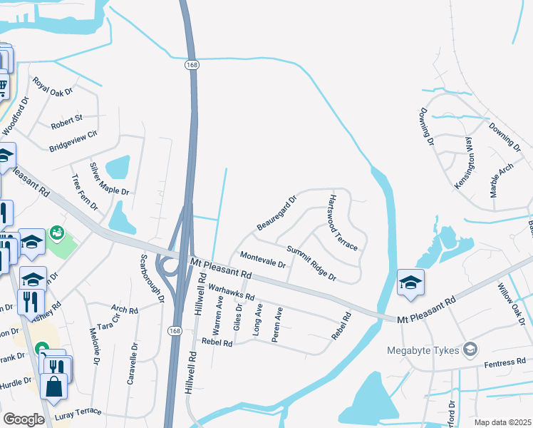 map of restaurants, bars, coffee shops, grocery stores, and more near 440 Beauregard Drive in Chesapeake