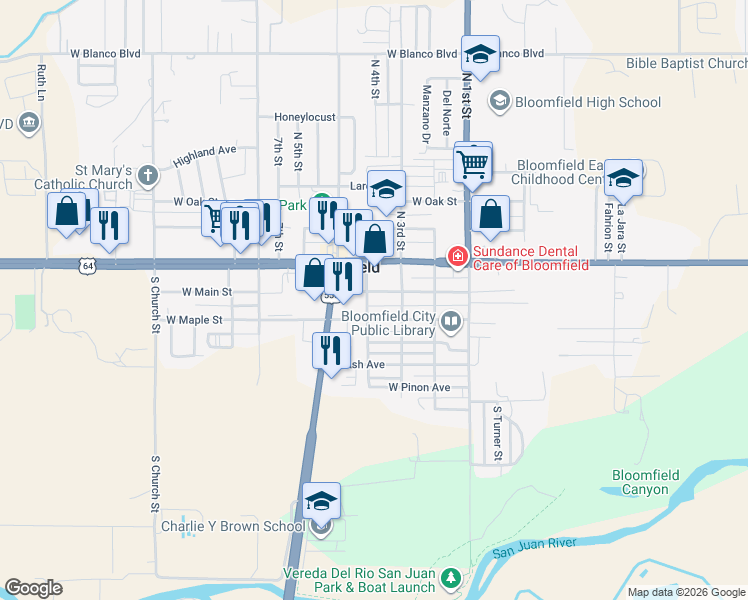 map of restaurants, bars, coffee shops, grocery stores, and more near 408 West Maple Avenue in Bloomfield