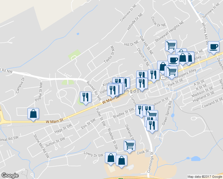 map of restaurants, bars, coffee shops, grocery stores, and more near in Abingdon