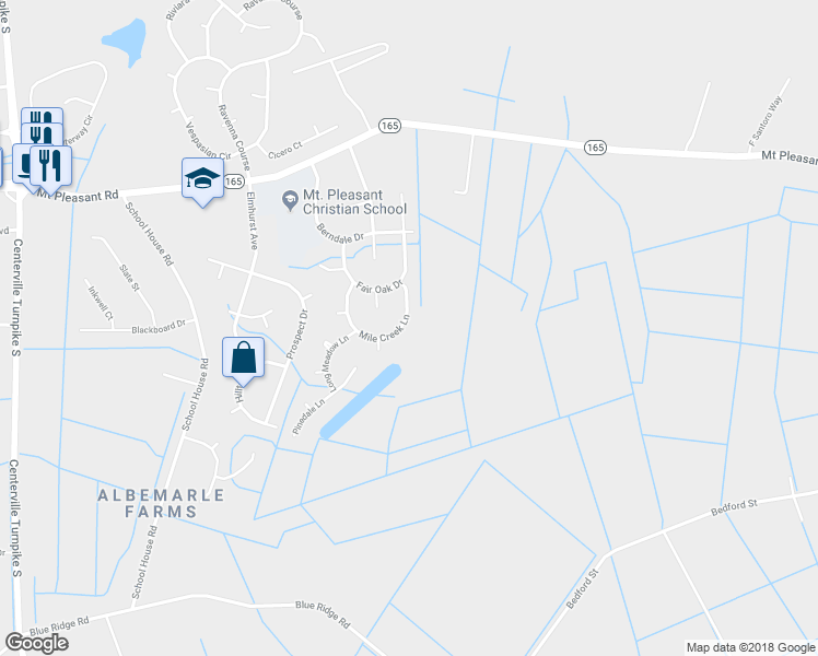 map of restaurants, bars, coffee shops, grocery stores, and more near 628 Mile Creek Lane in Chesapeake