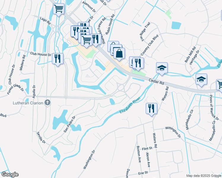 map of restaurants, bars, coffee shops, grocery stores, and more near 475 San Roman Drive in Chesapeake