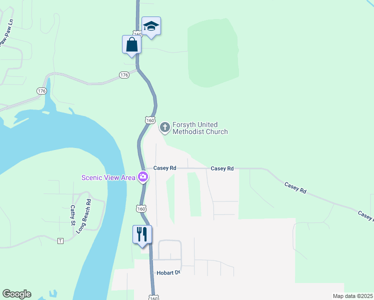 map of restaurants, bars, coffee shops, grocery stores, and more near 126 Dorothy Lane in Forsyth