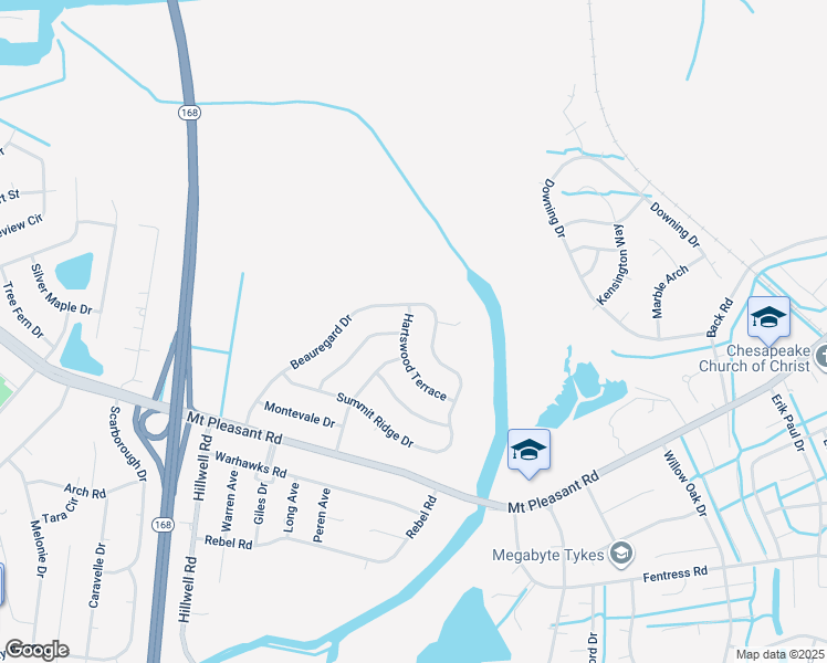 map of restaurants, bars, coffee shops, grocery stores, and more near 501 Beauregard Drive in Chesapeake
