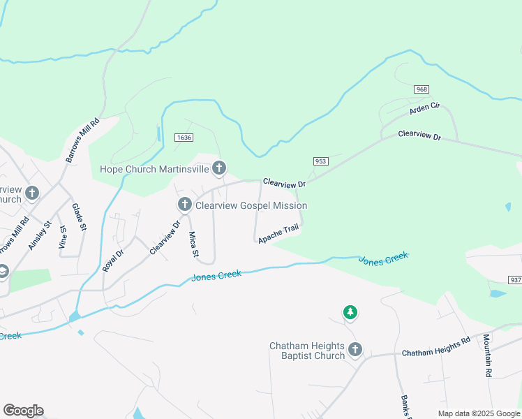 map of restaurants, bars, coffee shops, grocery stores, and more near 99 Navajo Trail in Martinsville