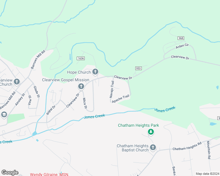 map of restaurants, bars, coffee shops, grocery stores, and more near 94 Navajo Trail in Martinsville