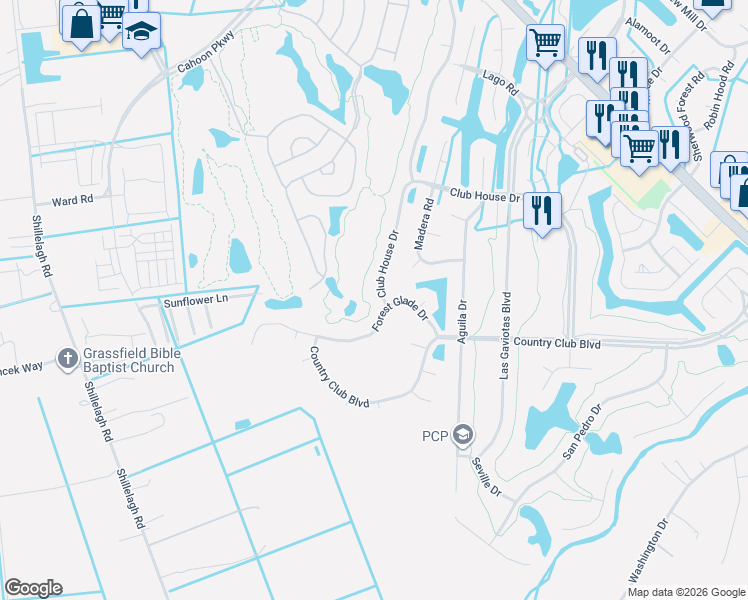map of restaurants, bars, coffee shops, grocery stores, and more near 1329 Club House Drive in Chesapeake