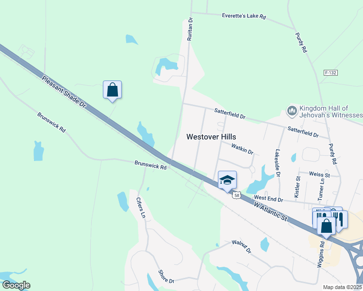 map of restaurants, bars, coffee shops, grocery stores, and more near 99 Ruritan Drive in Emporia