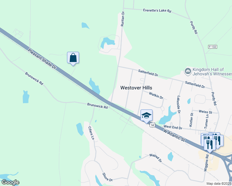 map of restaurants, bars, coffee shops, grocery stores, and more near 99 Ruritan Drive in Emporia