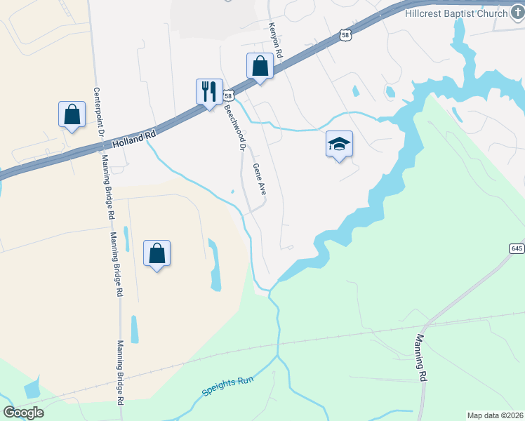 map of restaurants, bars, coffee shops, grocery stores, and more near 152 Gene Avenue in Suffolk